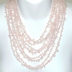 16" Bib Necklace Multiple strand Rose Quartz pink blush Toggle Clasp  Bew
